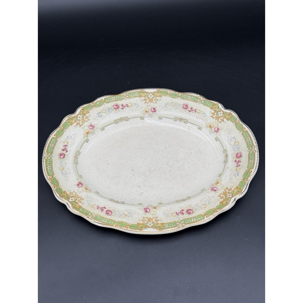 Old Staffordshire Johnson Brothers England Gold Rimmed Ningpo‎ Oval Bowl 11"
